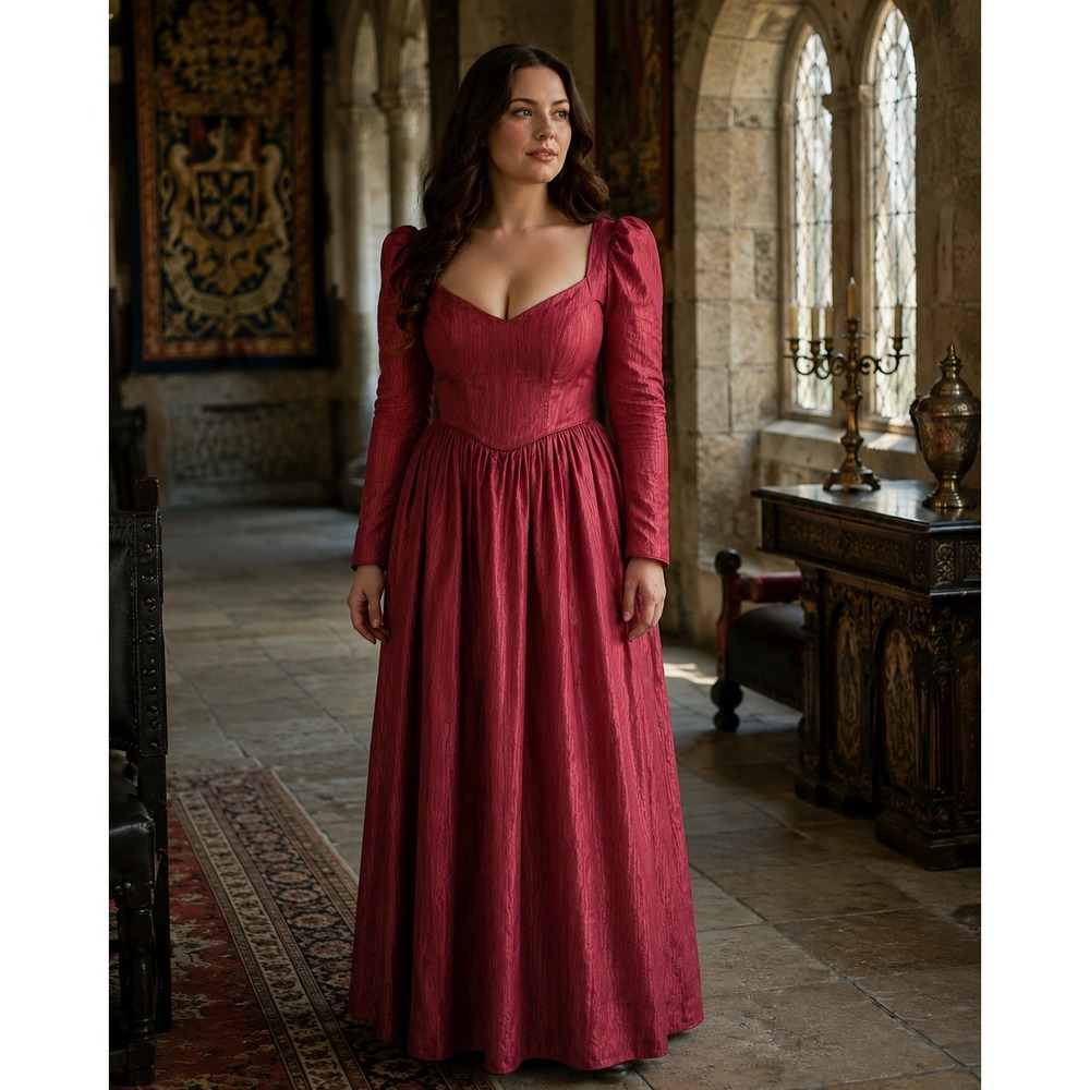 Burgundy Renaissance Gown Taffeta Moire Long Maxi Dress Theatrical Bust 40 Large